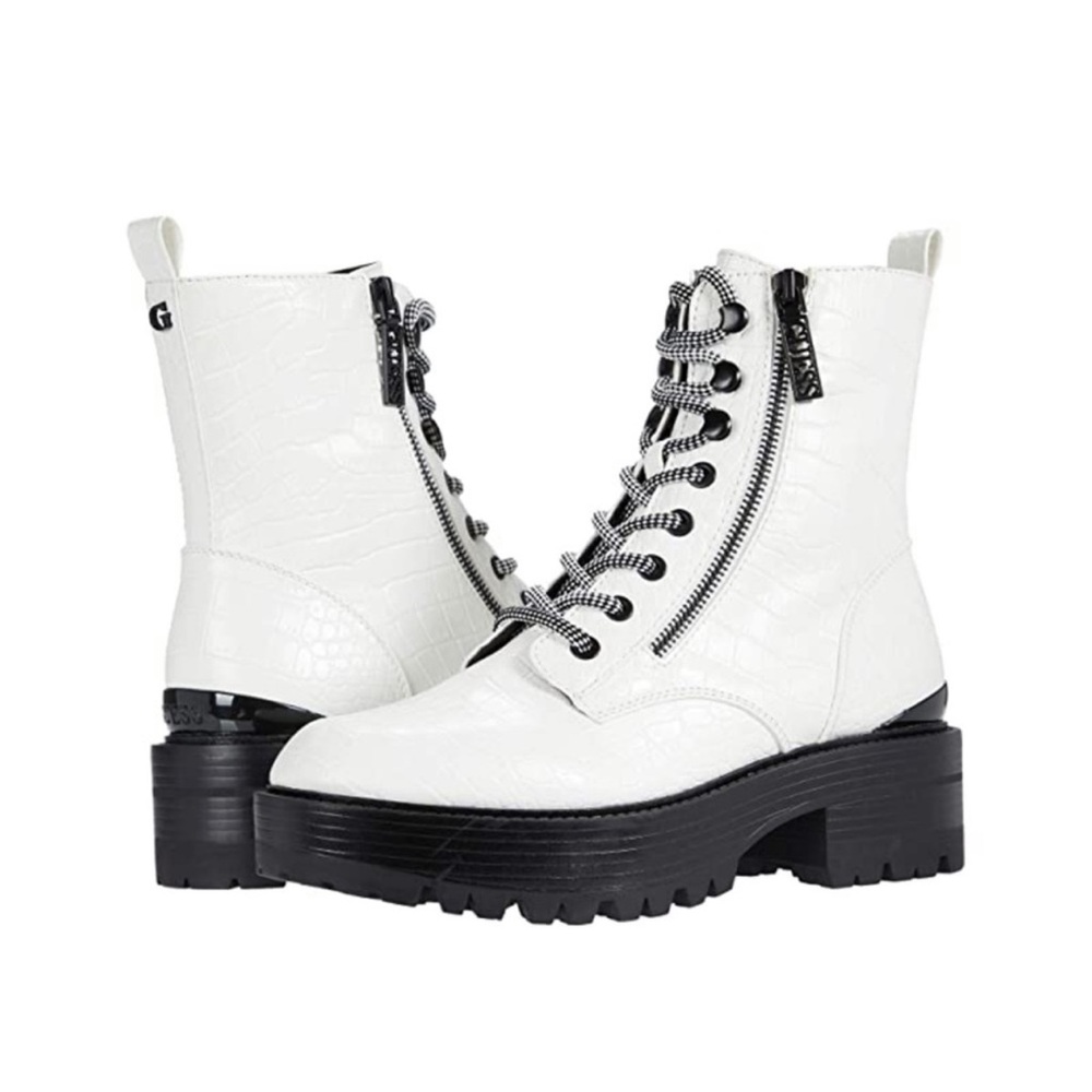 White Guess combat boots